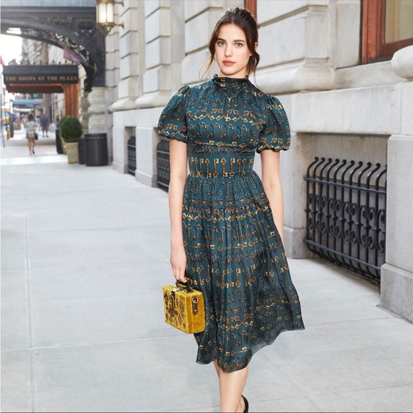 Dolce & Gabbana Key Print Pleated MIDI Dress - Picture 2 of 5